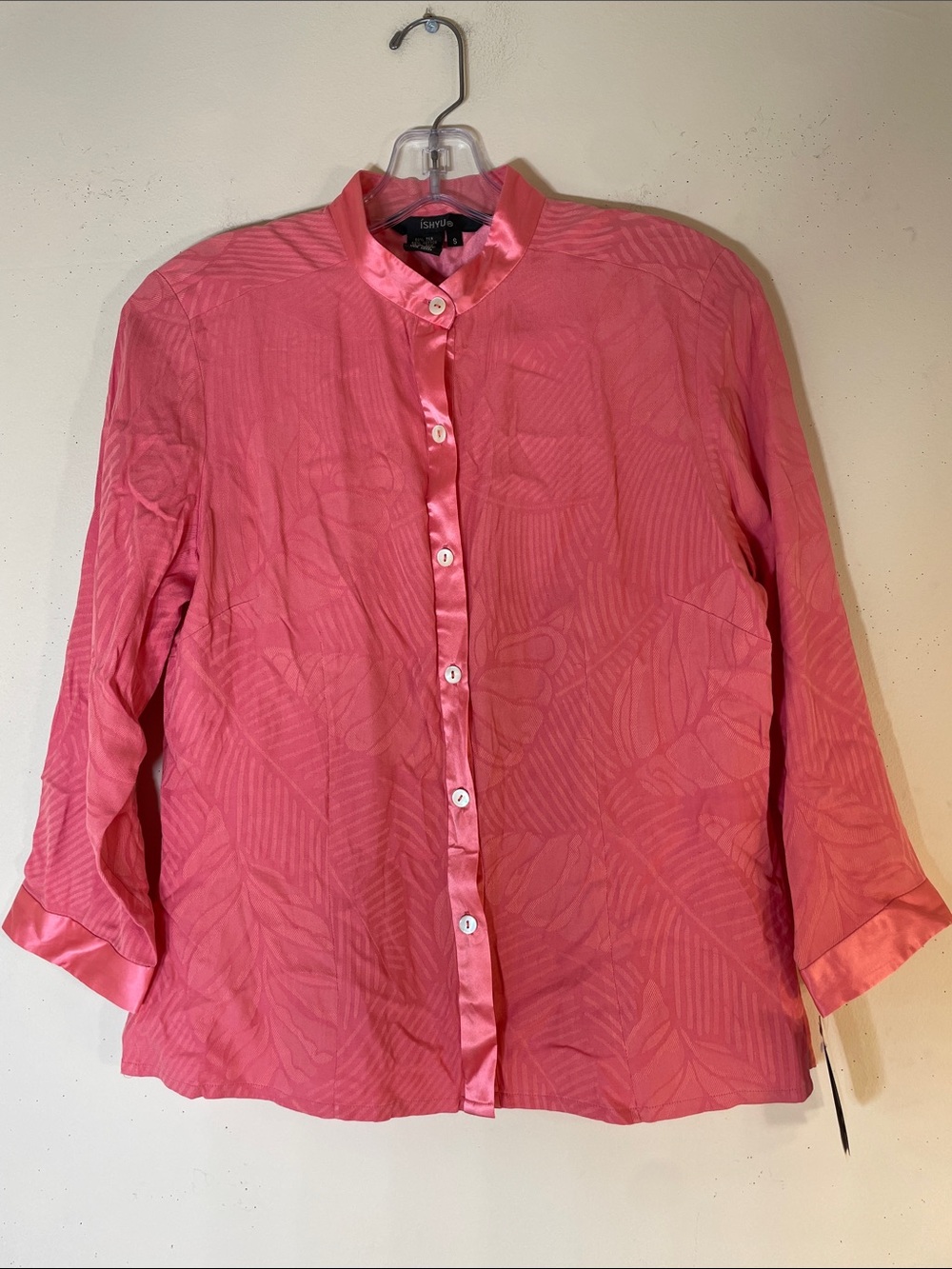 ISHYU Silk Blend Textured Button-Down Shirt - Mandarin Collar. S. NWT.
